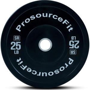 ProsourceFit Solid Rubber Bumper Plates (Sold Individually) with Steel Insert, for Strength Training and Cross Conditioning, Power Lifting(25lb)