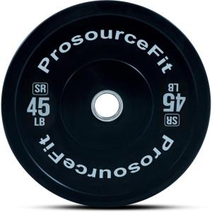 ProsourceFit Solid Rubber Bumper Plates (Sold Individually) with Steel Insert, for Strength Training and Cross Conditioning, Power Lifting(45lb)