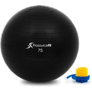 ProsourceFit Stability Exercise Ball with Foot Pump, Black 55, 65, 75 cm, Anti-Burst up to 2,000 lb. for Fitness, Pilates, Balance, and Yoga