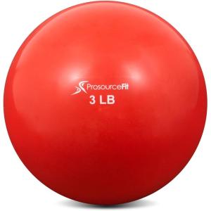 ProsourceFit Weighted Toning Exercise Balls for Pilates, Yoga, Strength Training and Physical Therapy, 2 lb to 8 lb, Color Coded(Red 3lb)