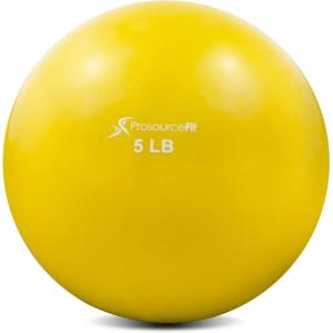 ProsourceFit Weighted Toning Exercise Balls for Pilates, Yoga, Strength Training and Physical Therapy, 2 lb to 8 lb, Color Coded(Yellow 5lb)