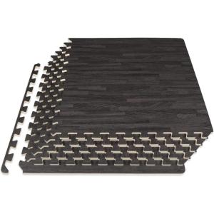 ProsourceFit Wood Grain Puzzle Mat ½-inch, 6 EVA Foam Interlocking Floor Tiles (24 Sq Ft) for Secure Indoor Room Workout Flooring and Playmat(Carbon Black – 24 Sq Ft – 6 Tiles)