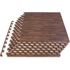 ProsourceFit Wood Grain Puzzle Mat ½-inch, 6 EVA Foam Interlocking Floor Tiles (24 Sq Ft) for Secure Indoor Room Workout Flooring and Playmat(Dark Oak – 24 Sq Ft – 6 Tiles)