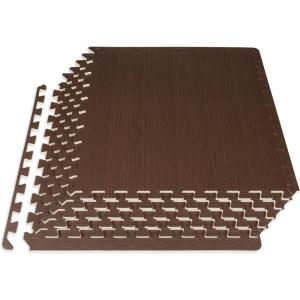 ProsourceFit Wood Grain Puzzle Mat ½-inch, 6 EVA Foam Interlocking Floor Tiles (24 Sq Ft) for Secure Indoor Room Workout Flooring and Playmat(Dark Walnut – 24 Sq Ft – 6 Tiles)