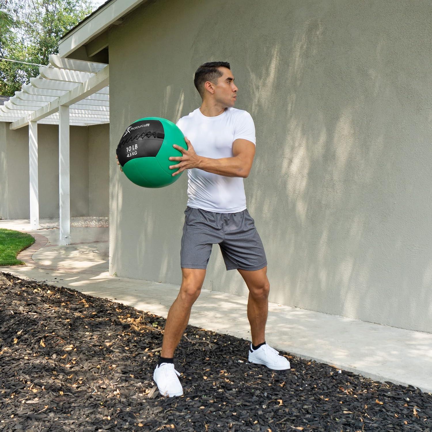 image:imageProSource Soft Medicine Balls for CrossFit Wall Ball and Full Body Dynamic Exercises ColorCoded Weights 6 8 10 14 20 25 lbGreen 10 LB
