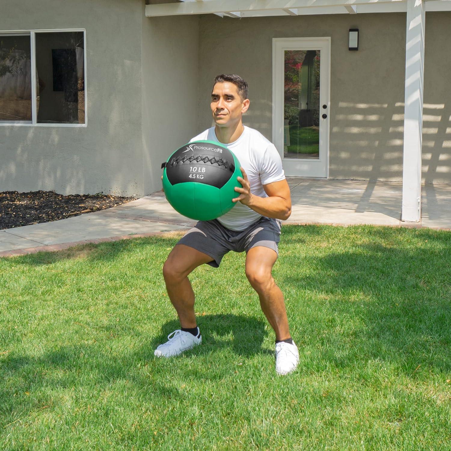 image:imageProSource Soft Medicine Balls for CrossFit Wall Ball and Full Body Dynamic Exercises ColorCoded Weights 6 8 10 14 20 25 lbGreen 10 LB