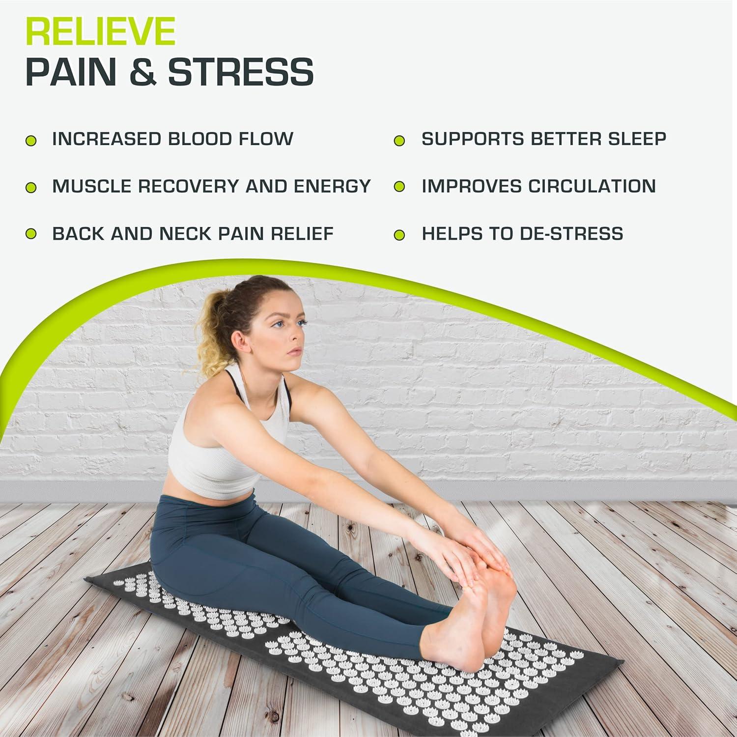 image:imageProsourceFit Acupressure Mat and Pillow Set for BackNeck Pain Relief and Muscle RelaxationBlackWhite