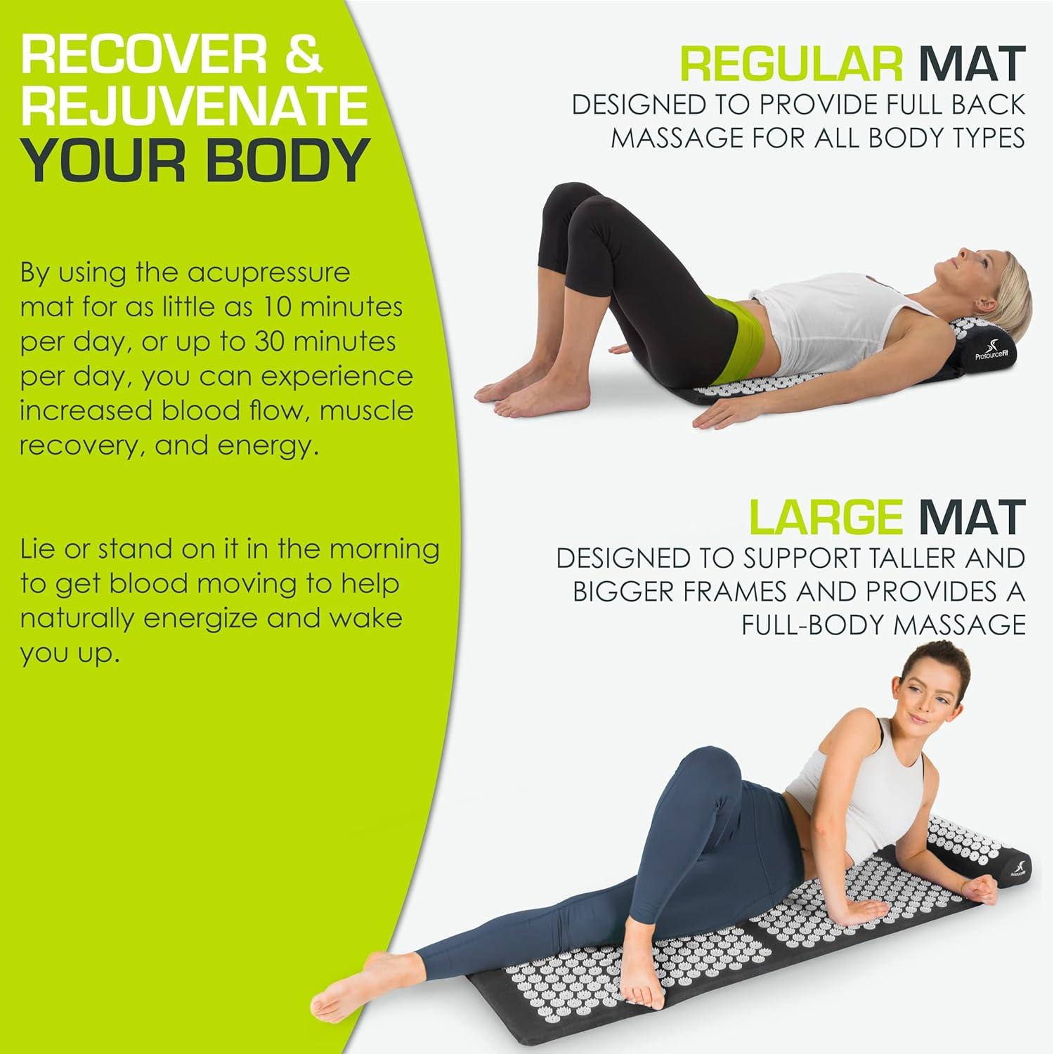 image:imageProsourceFit Acupressure Mat and Pillow Set for BackNeck Pain Relief and Muscle RelaxationBlackWhite