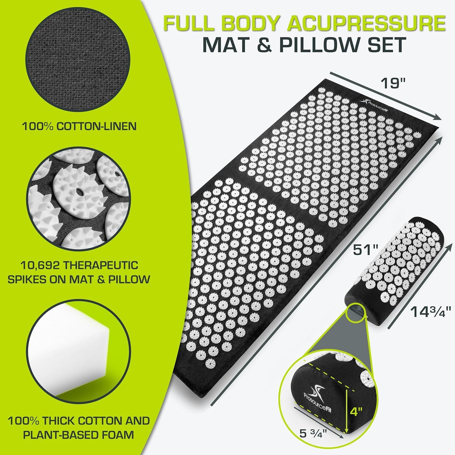 image:imageProsourceFit Acupressure Mat and Pillow Set for BackNeck Pain Relief and Muscle RelaxationBlackWhite