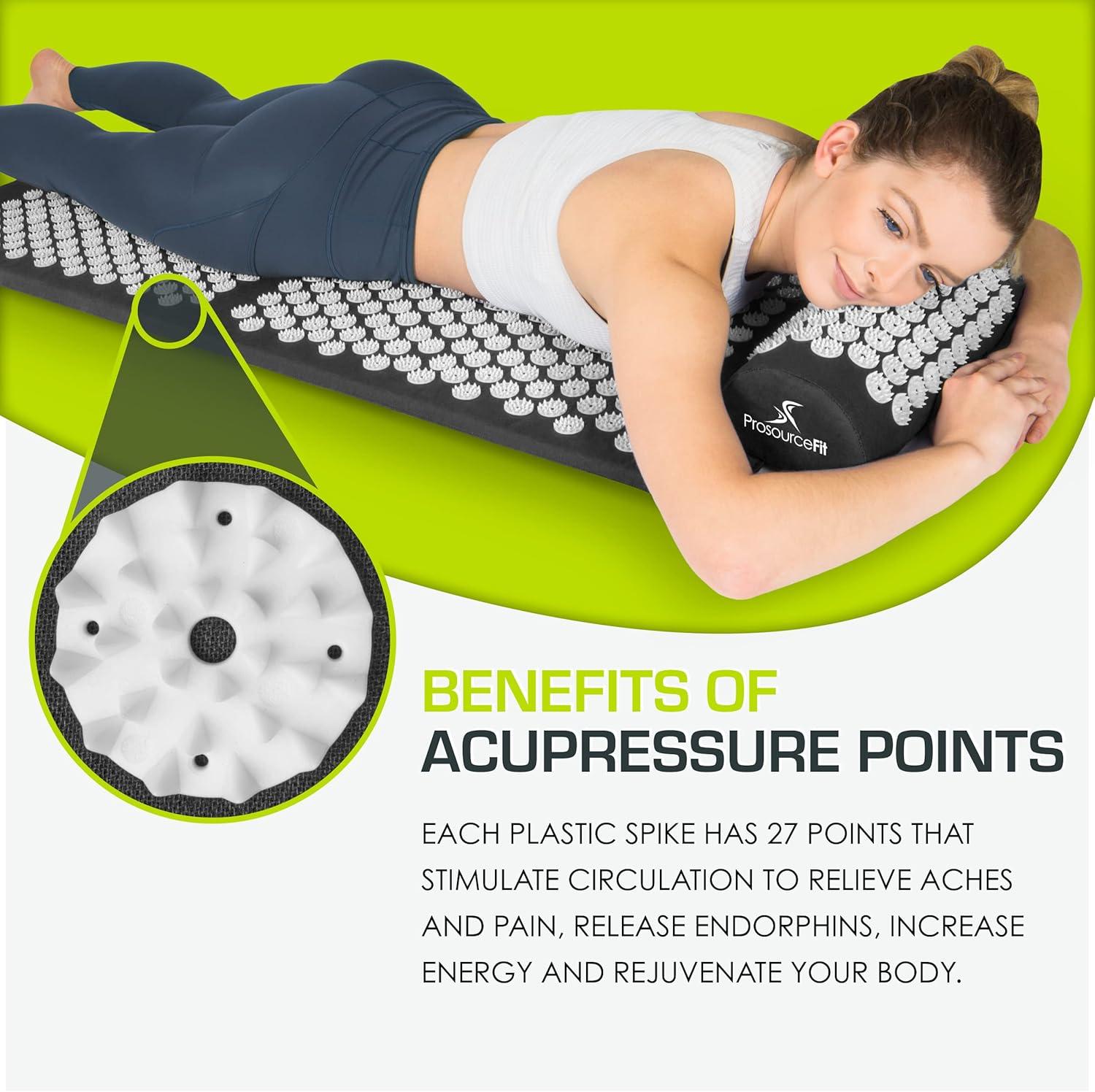 image:imageProsourceFit Acupressure Mat and Pillow Set for BackNeck Pain Relief and Muscle RelaxationBlackWhite