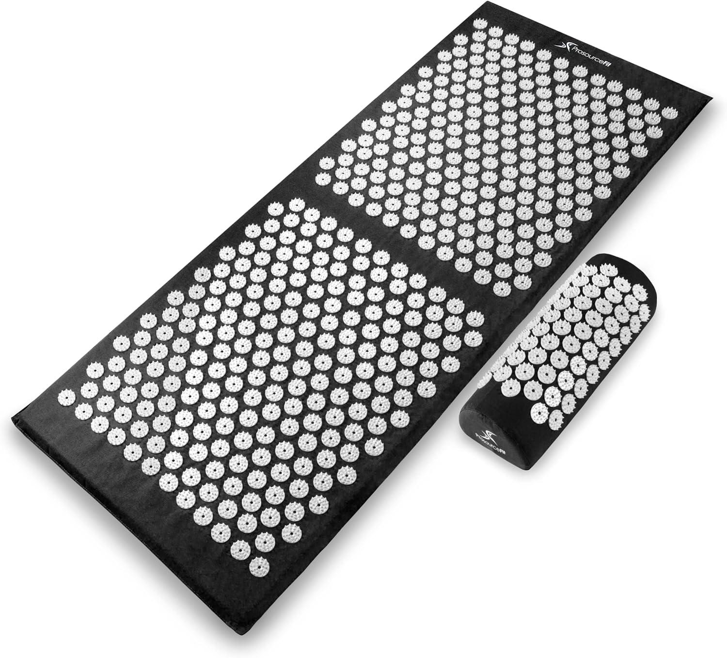 image:imageProsourceFit Acupressure Mat and Pillow Set for BackNeck Pain Relief and Muscle RelaxationBlackWhite