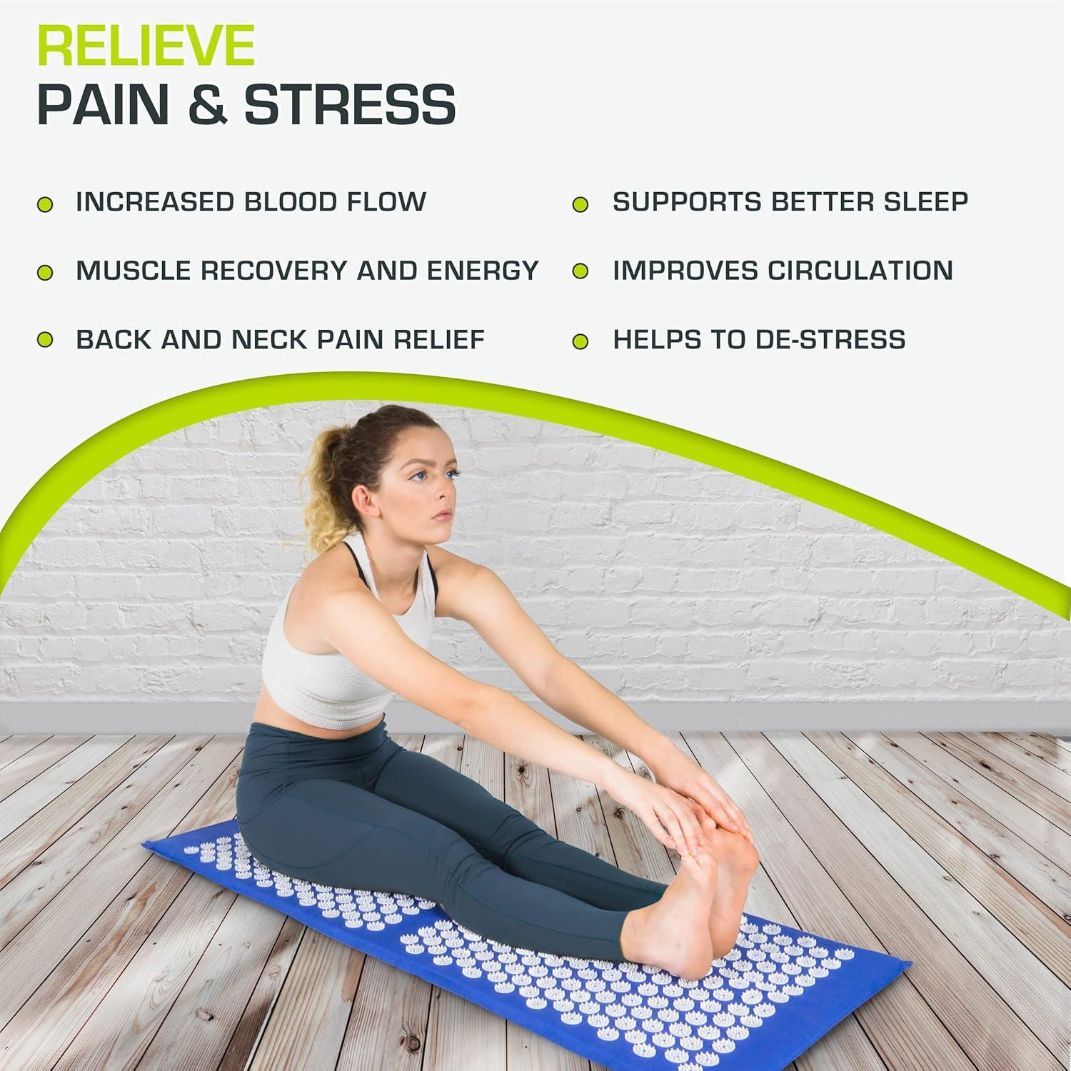 image:imageProsourceFit Acupressure Mat and Pillow Set for BackNeck Pain Relief and Muscle RelaxationBlueWhite