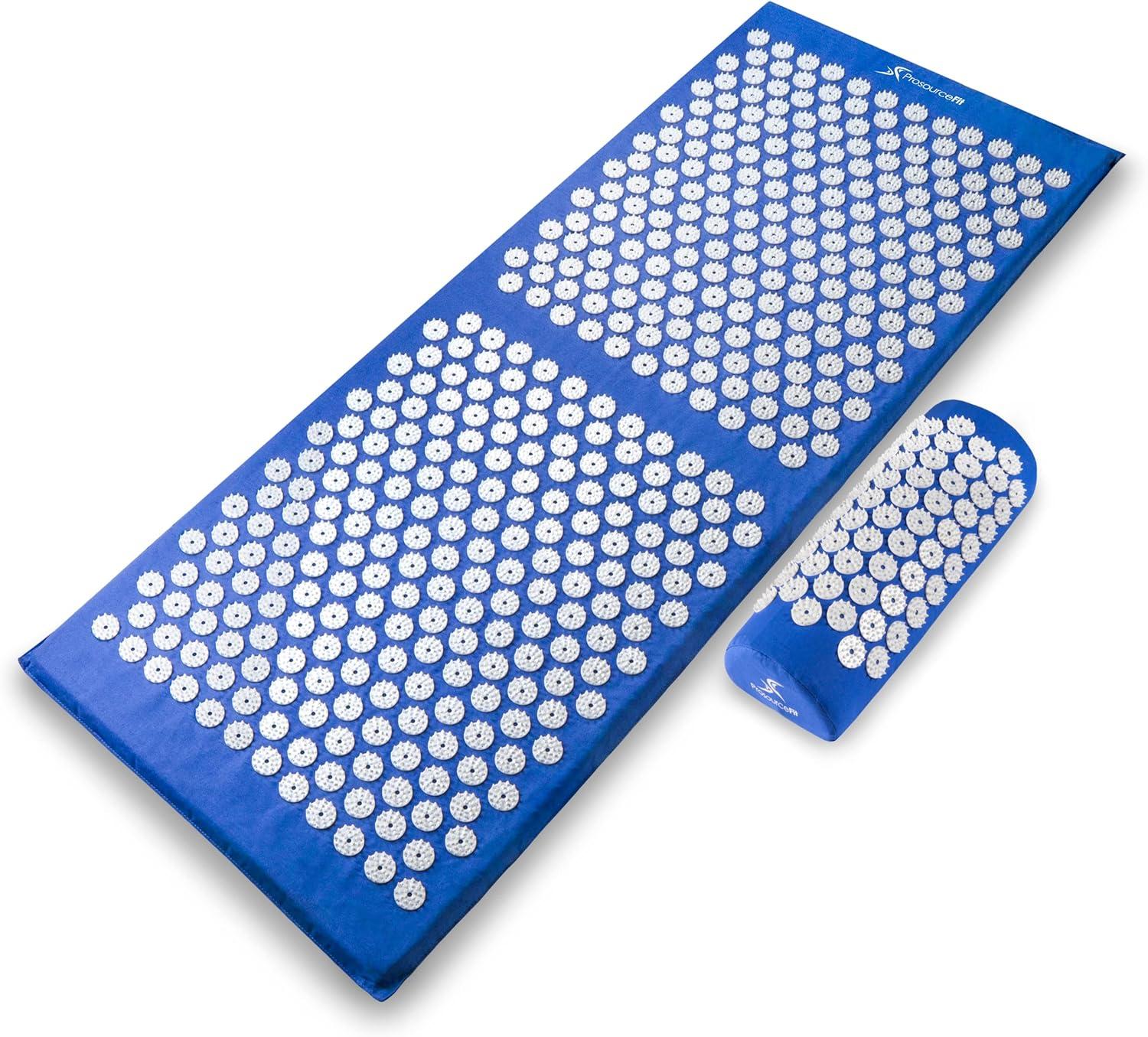 image:imageProsourceFit Acupressure Mat and Pillow Set for BackNeck Pain Relief and Muscle RelaxationBlueWhite