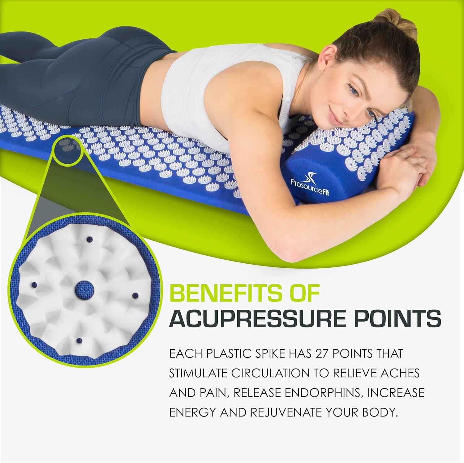 image:imageProsourceFit Acupressure Mat and Pillow Set for BackNeck Pain Relief and Muscle RelaxationBlueWhite