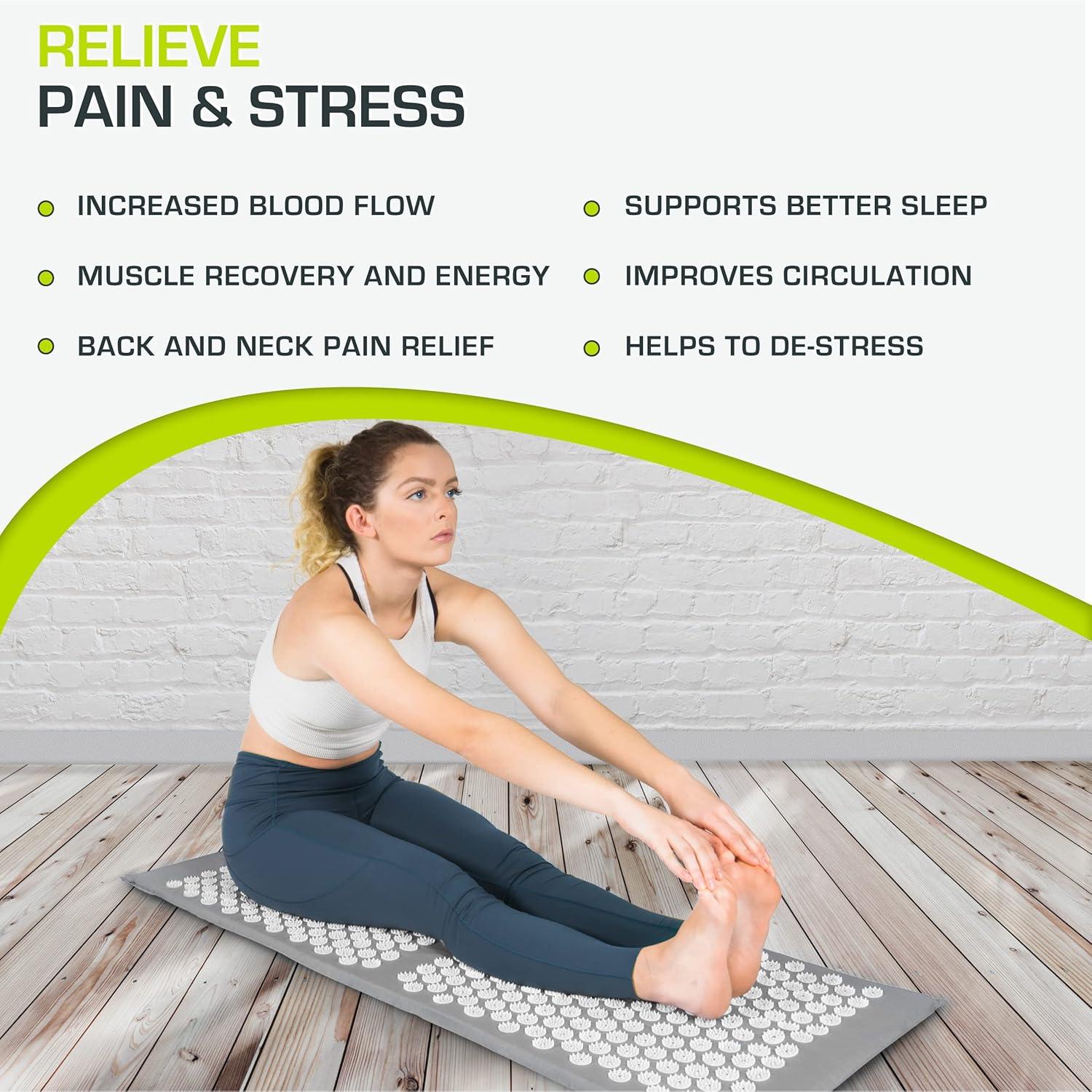 image:imageProsourceFit Acupressure Mat and Pillow Set for BackNeck Pain Relief and Muscle RelaxationGreyWhite