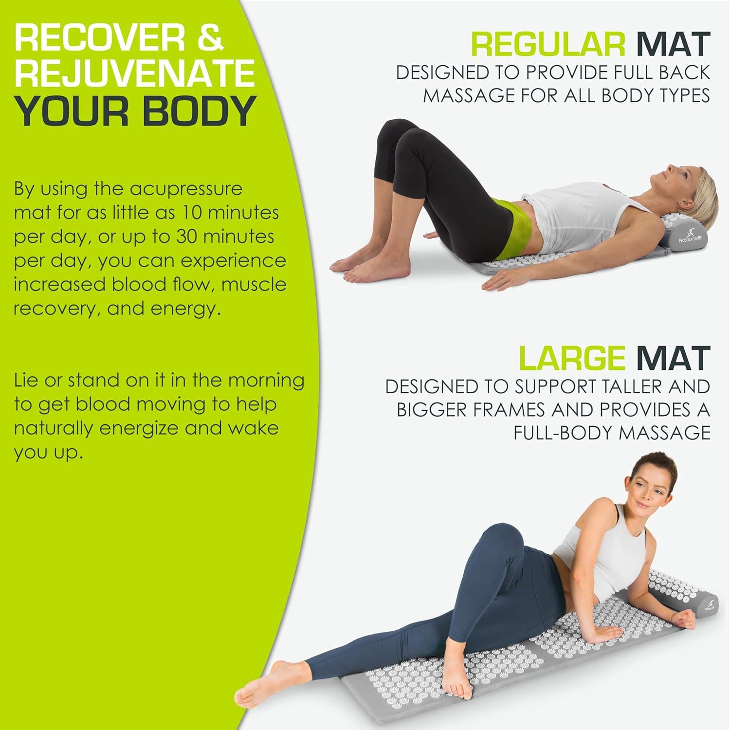 image:imageProsourceFit Acupressure Mat and Pillow Set for BackNeck Pain Relief and Muscle RelaxationGreyWhite