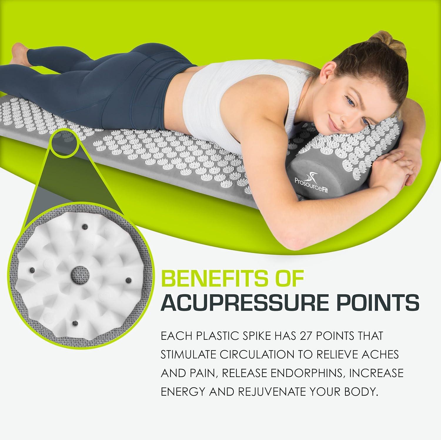 image:imageProsourceFit Acupressure Mat and Pillow Set for BackNeck Pain Relief and Muscle RelaxationGreyWhite