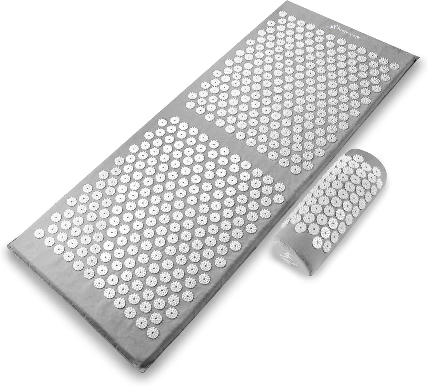 image:imageProsourceFit Acupressure Mat and Pillow Set for BackNeck Pain Relief and Muscle RelaxationGreyWhite