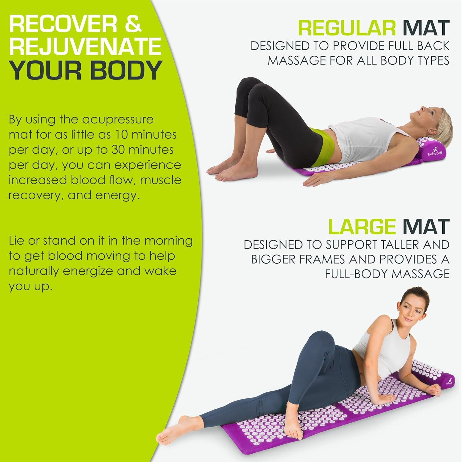 image:imageProsourceFit Acupressure Mat and Pillow Set for BackNeck Pain Relief and Muscle RelaxationPurpuleWhite