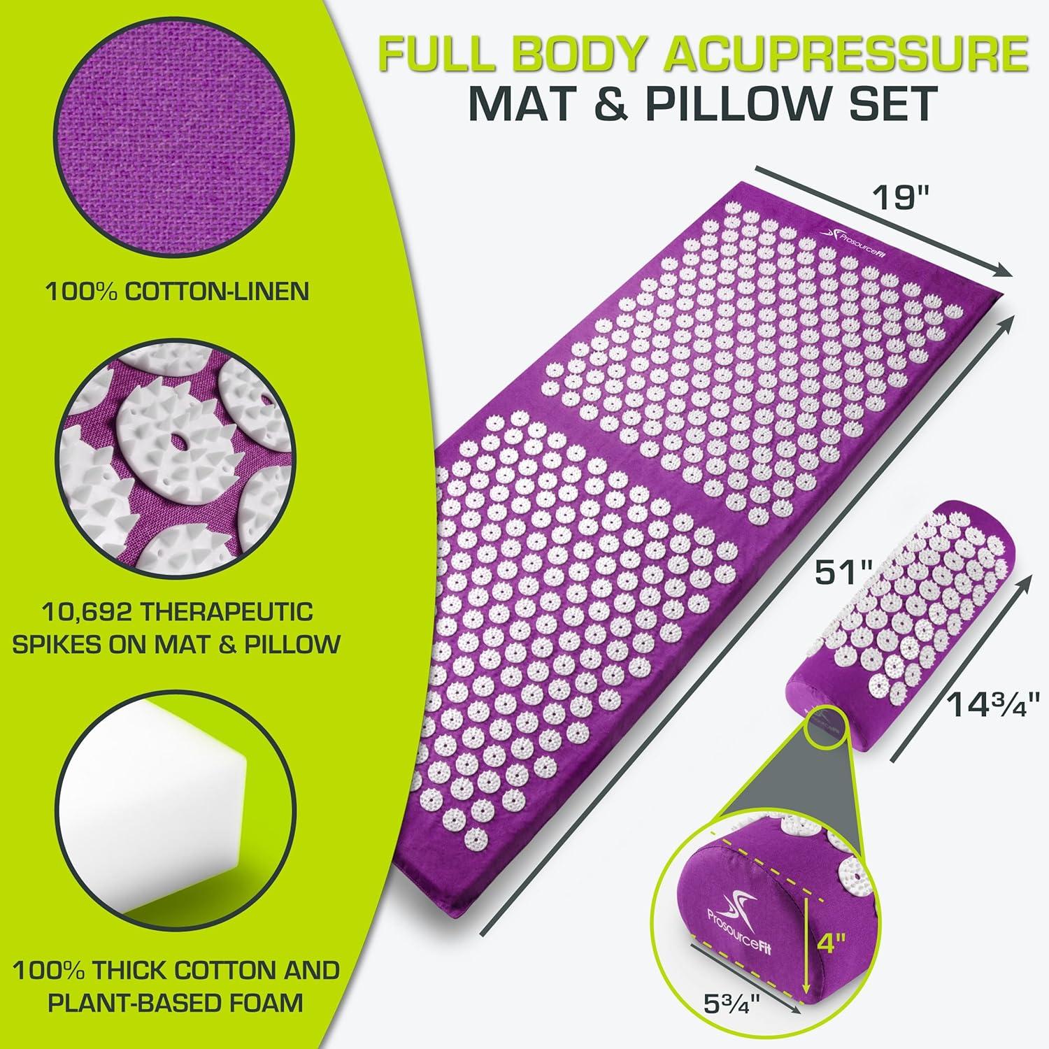 image:imageProsourceFit Acupressure Mat and Pillow Set for BackNeck Pain Relief and Muscle RelaxationPurpuleWhite