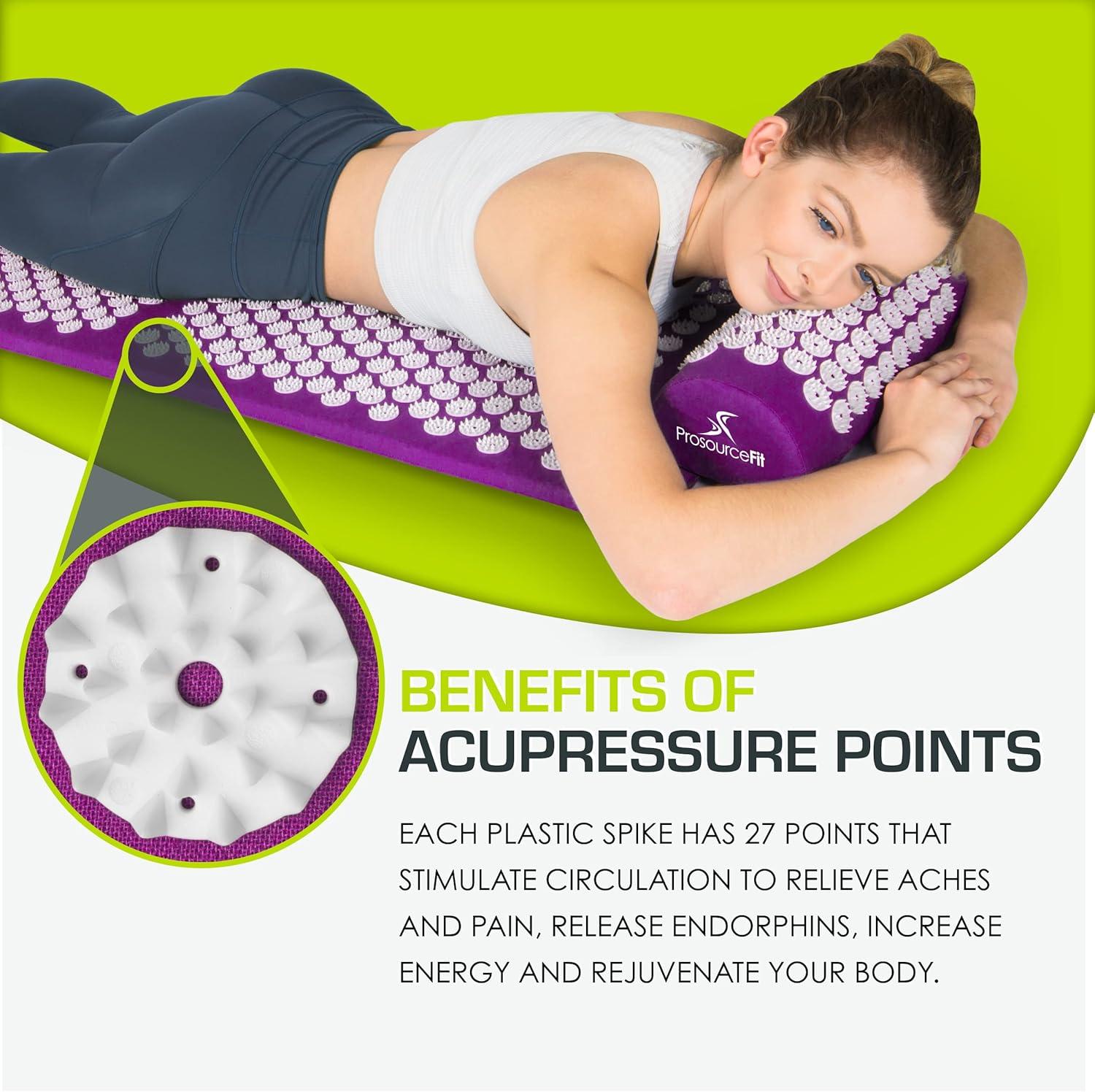 image:imageProsourceFit Acupressure Mat and Pillow Set for BackNeck Pain Relief and Muscle RelaxationPurpuleWhite