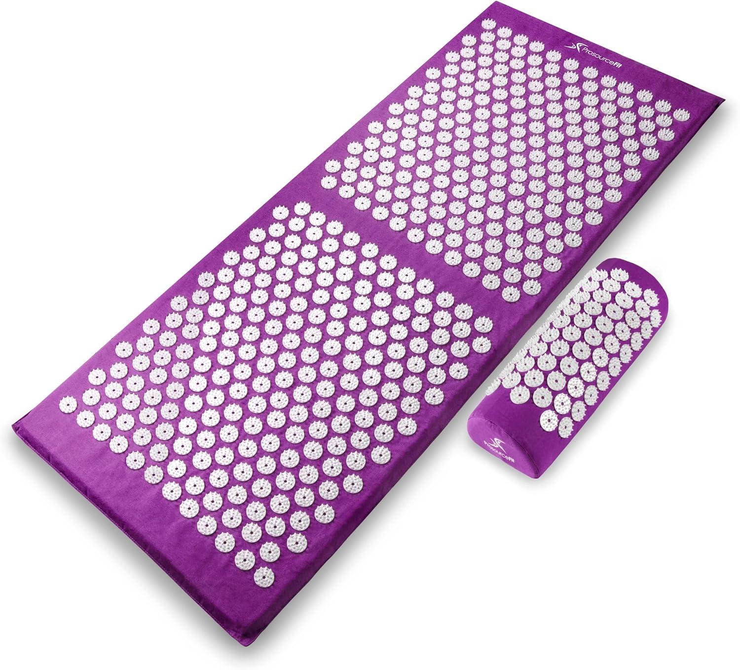 image:imageProsourceFit Acupressure Mat and Pillow Set for BackNeck Pain Relief and Muscle RelaxationPurpuleWhite