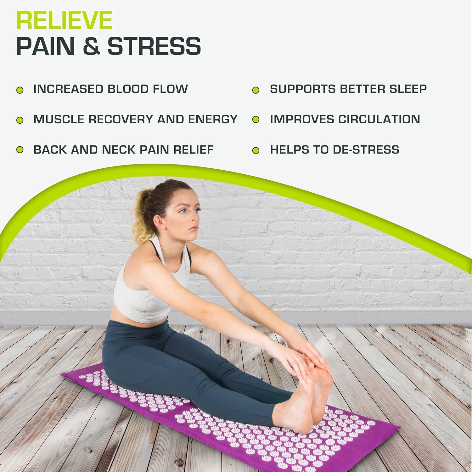 image:imageProsourceFit Acupressure Mat and Pillow Set for BackNeck Pain Relief and Muscle RelaxationPurpuleWhite