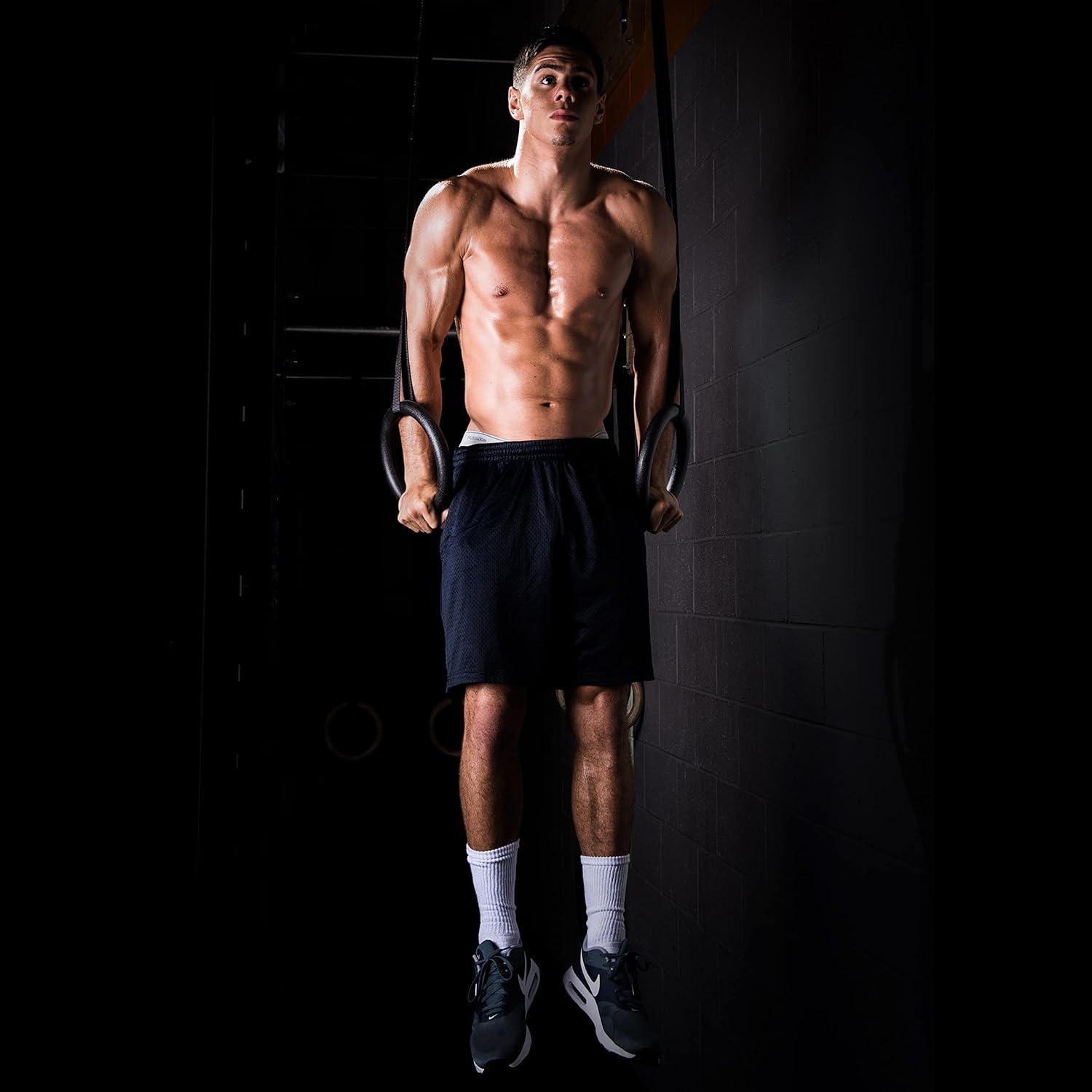 image:imageProsourceFit Fitness Gymnastics Rings with Straps for Total Body Conditioning at HomeBlack Lexan