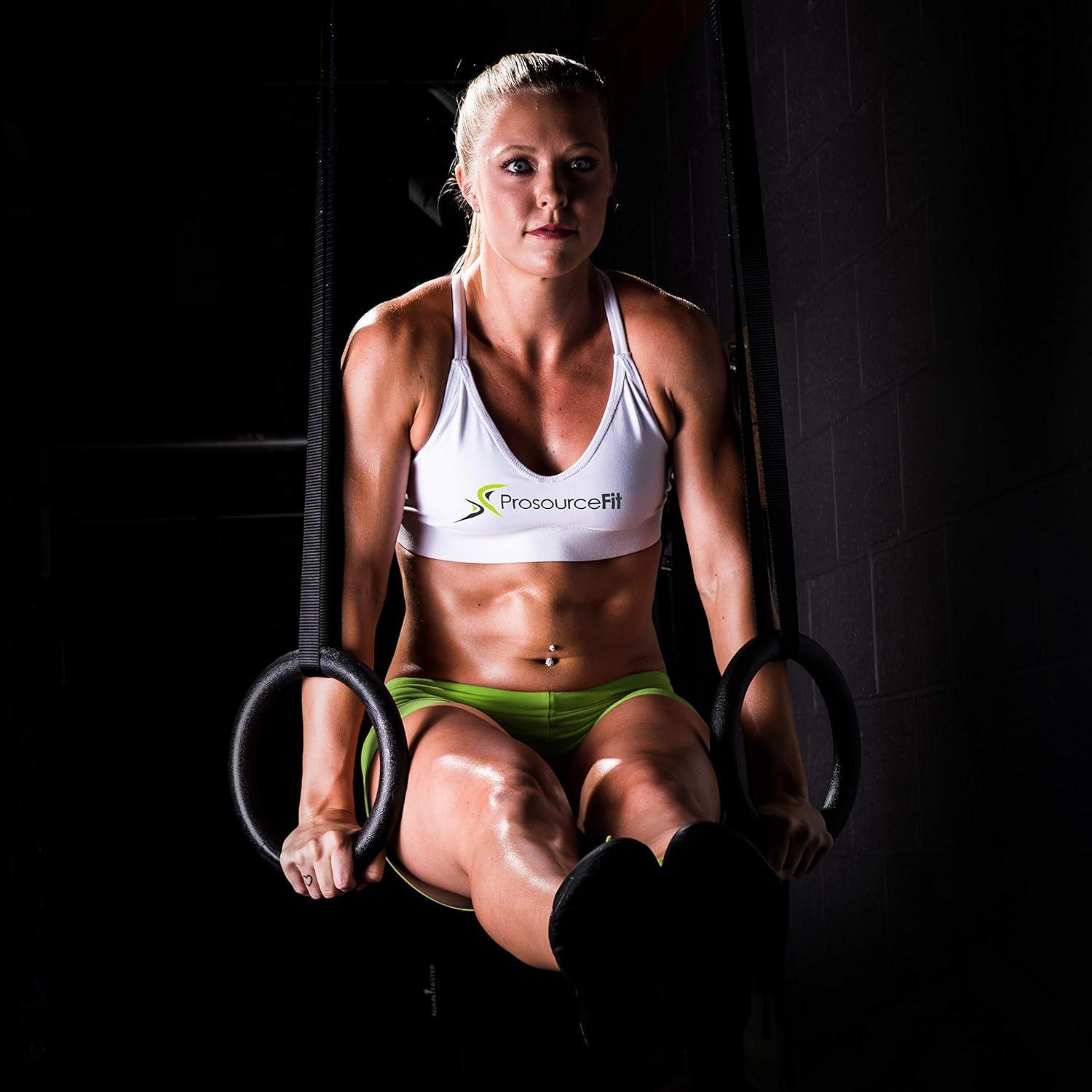 image:imageProsourceFit Fitness Gymnastics Rings with Straps for Total Body Conditioning at HomeBlack Lexan