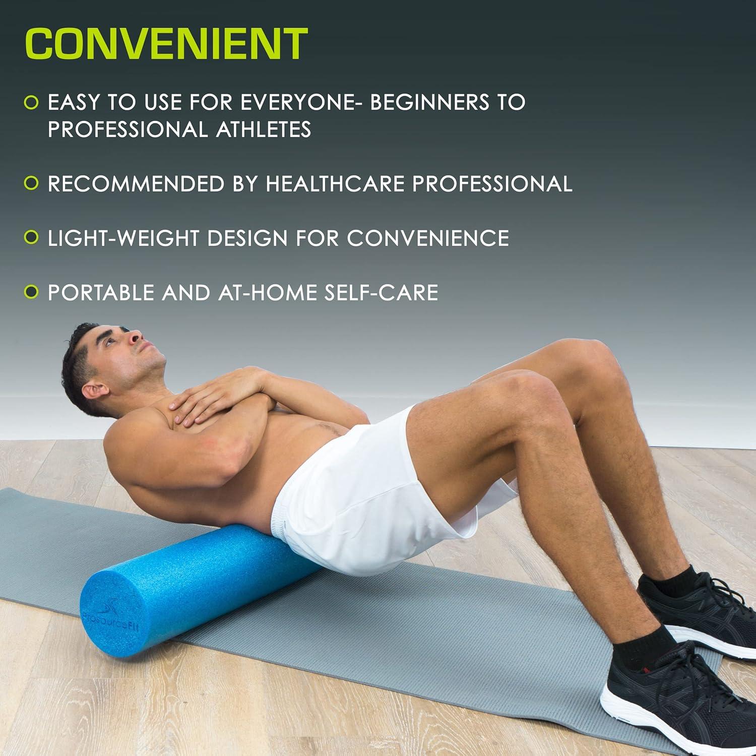 image:imageProsourceFit Flex Foam Rollers amp HalfRound Foam Rollers 12 amp 36 for Muscle Massage Physical Therapy Core amp Balance Exercises Stabilization PilatesBlue 36x6