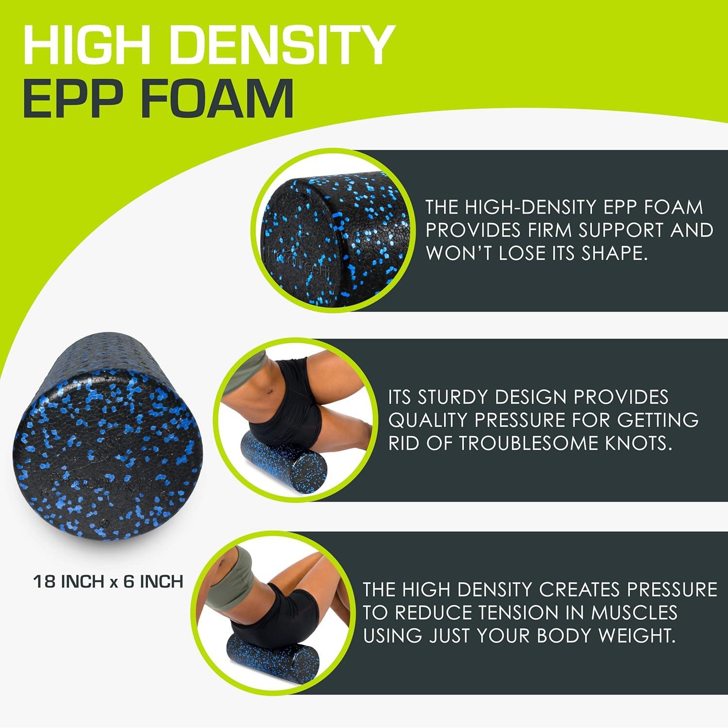 image:imageProsourceFit High Density Foam Rollers Long Firm Full Body Athletic Massage Tool for Back Stretching Yoga Pilates Post Workout Muscle RecuperationBlackBlue