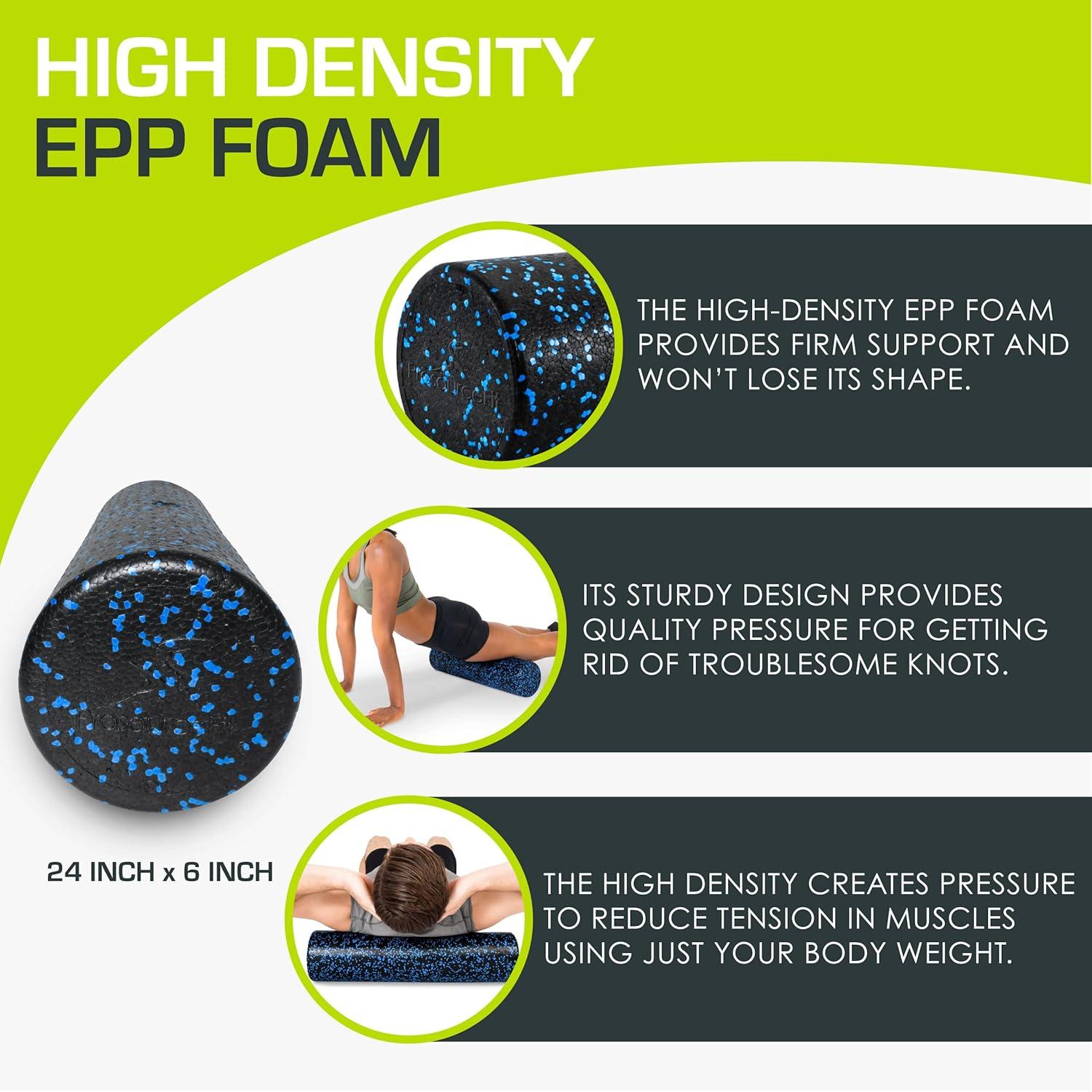 image:imageProsourceFit High Density Foam Rollers Long Firm Full Body Athletic Massage Tool for Back Stretching Yoga Pilates Post Workout Muscle RecuperationBlackBlue