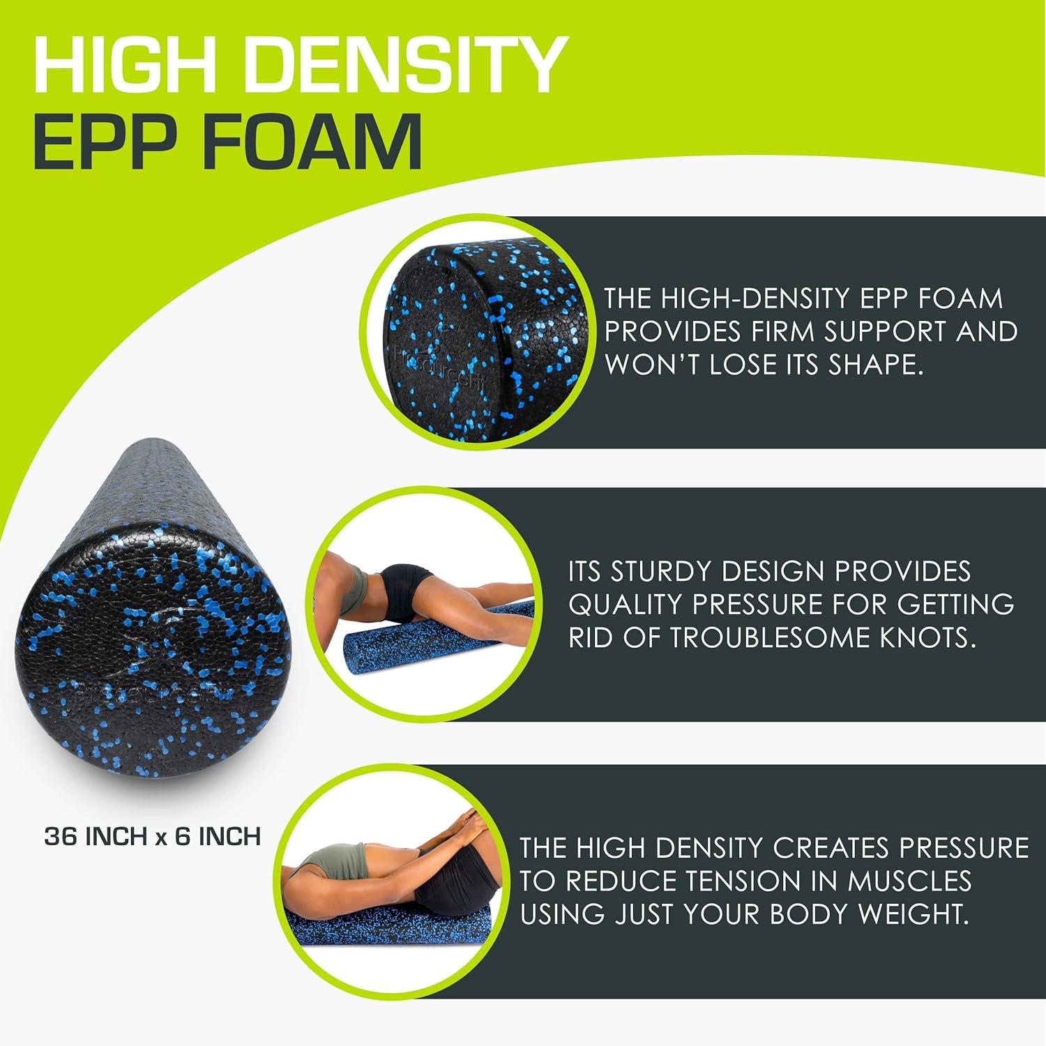 image:imageProsourceFit High Density Foam Rollers Long Firm Full Body Athletic Massage Tool for Back Stretching Yoga Pilates Post Workout Muscle RecuperationBlackBlue