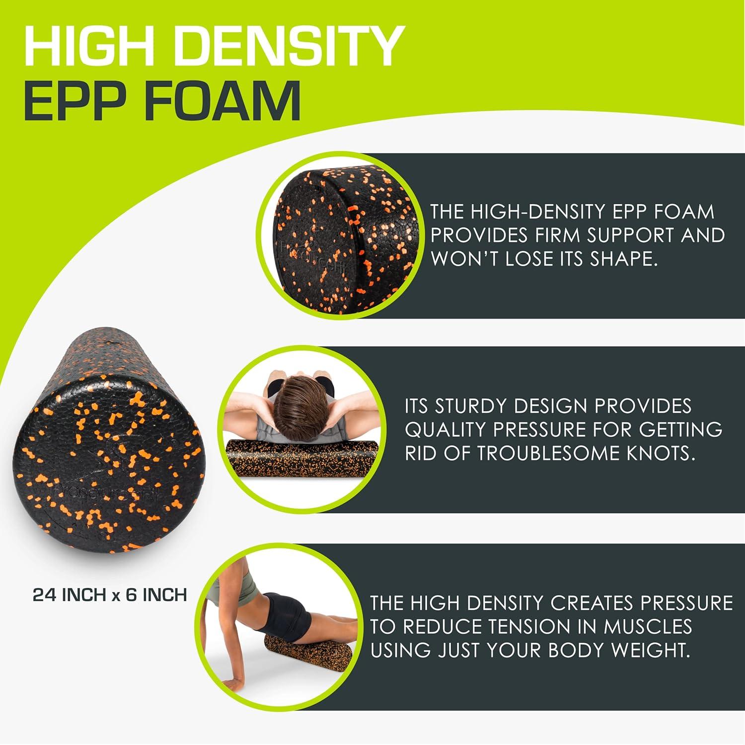 image:imageProsourceFit High Density Foam Rollers Long Firm Full Body Athletic Massage Tool for Back Stretching Yoga Pilates Post Workout Muscle RecuperationBlackOrange