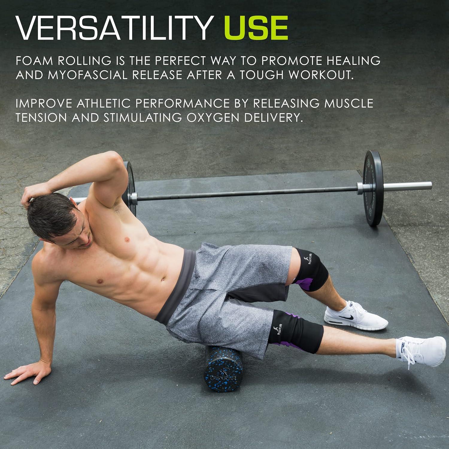 image:imageProsourceFit High Density Foam Rollers Long Firm Full Body Athletic Massage Tool for Back Stretching Yoga Pilates Post Workout Muscle RecuperationBlackBlue