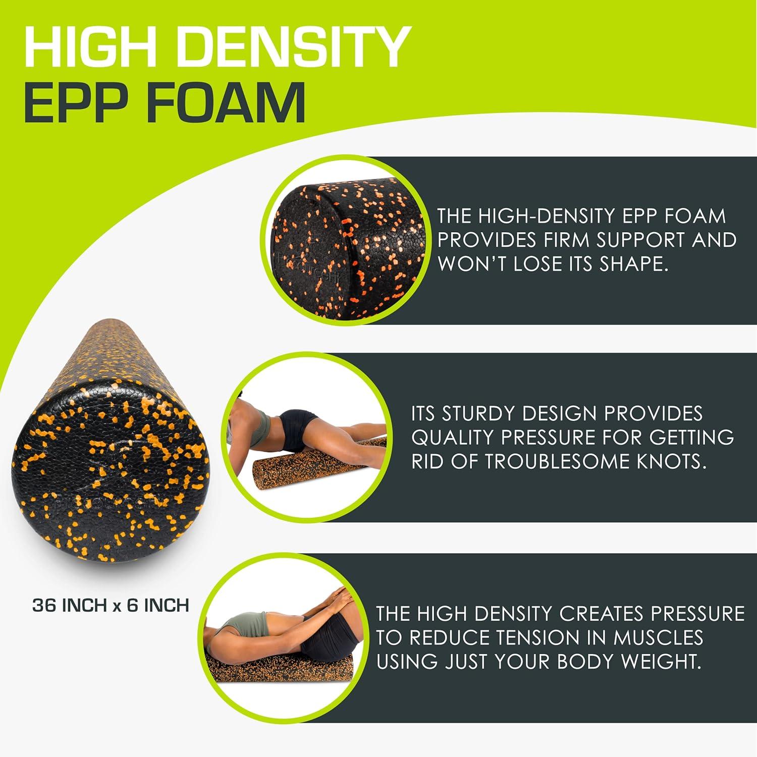 image:imageProsourceFit High Density Foam Rollers Long Firm Full Body Athletic Massage Tool for Back Stretching Yoga Pilates Post Workout Muscle RecuperationBlackOrange