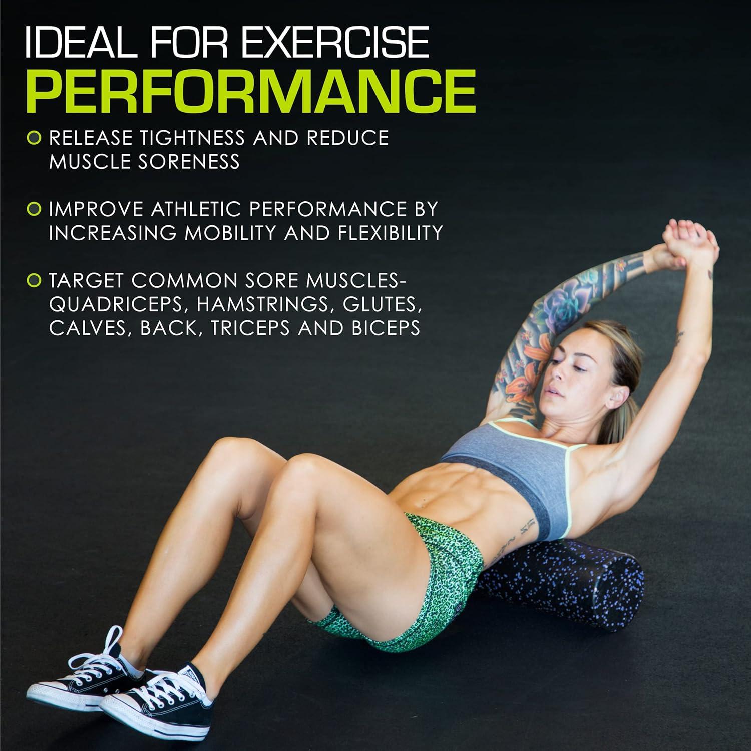 image:imageProsourceFit High Density Foam Rollers Long Firm Full Body Athletic Massage Tool for Back Stretching Yoga Pilates Post Workout Muscle RecuperationBlackBlue
