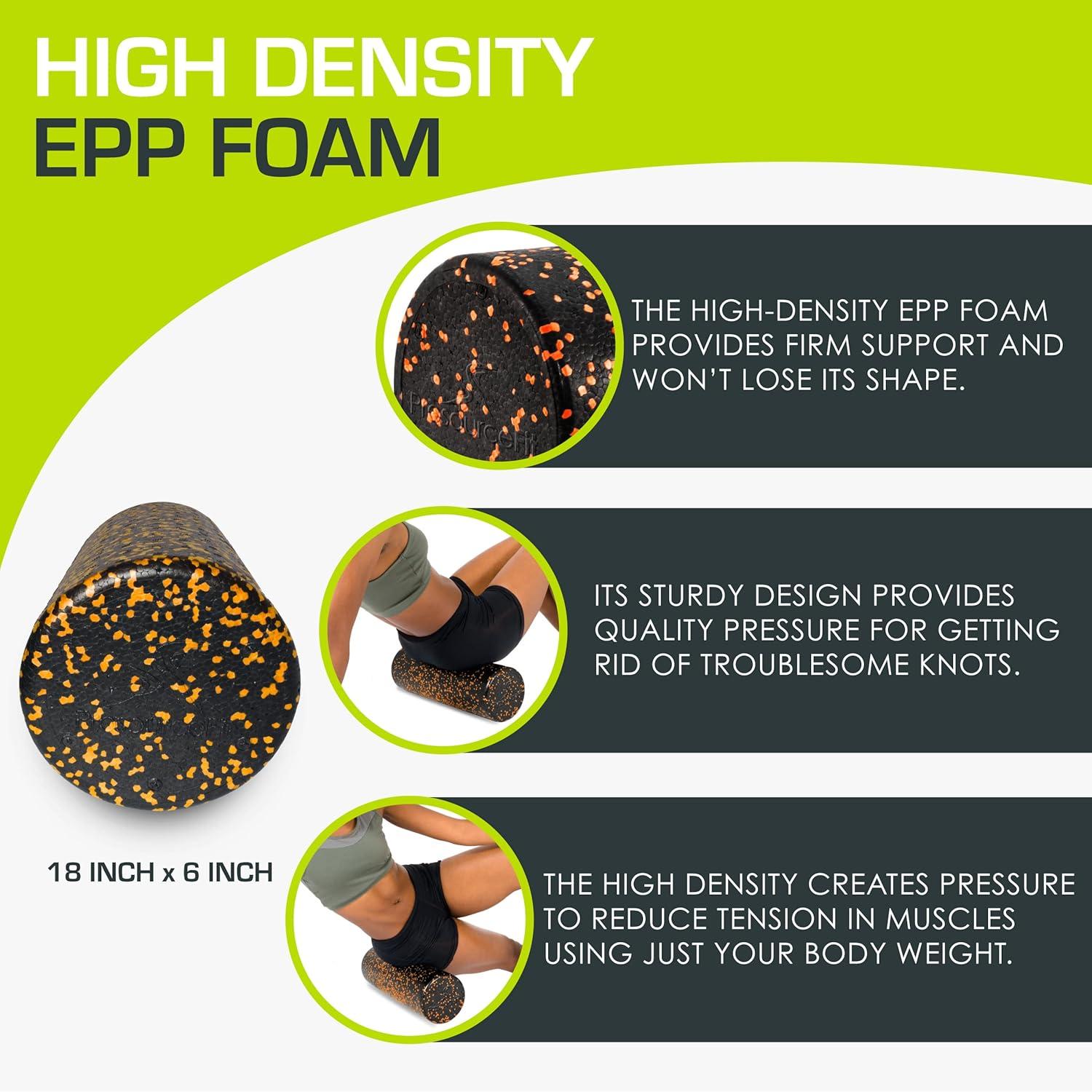 image:imageProsourceFit High Density Foam Rollers Long Firm Full Body Athletic Massage Tool for Back Stretching Yoga Pilates Post Workout Muscle RecuperationBlackOrange