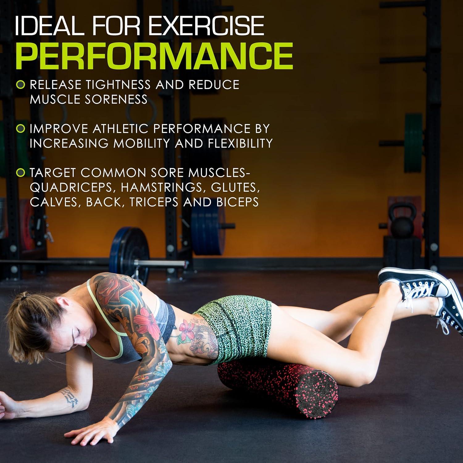 image:imageProsourceFit High Density Foam Rollers Long Firm Full Body Athletic Massage Tool for Back Stretching Yoga Pilates Post Workout Muscle RecuperationBlackRed