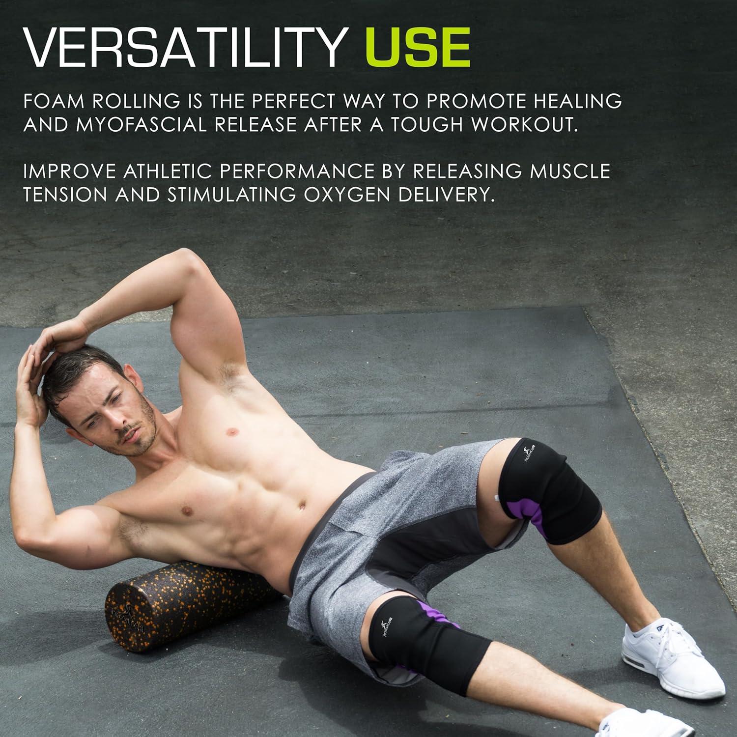 image:imageProsourceFit High Density Foam Rollers Long Firm Full Body Athletic Massage Tool for Back Stretching Yoga Pilates Post Workout Muscle RecuperationBlackOrange