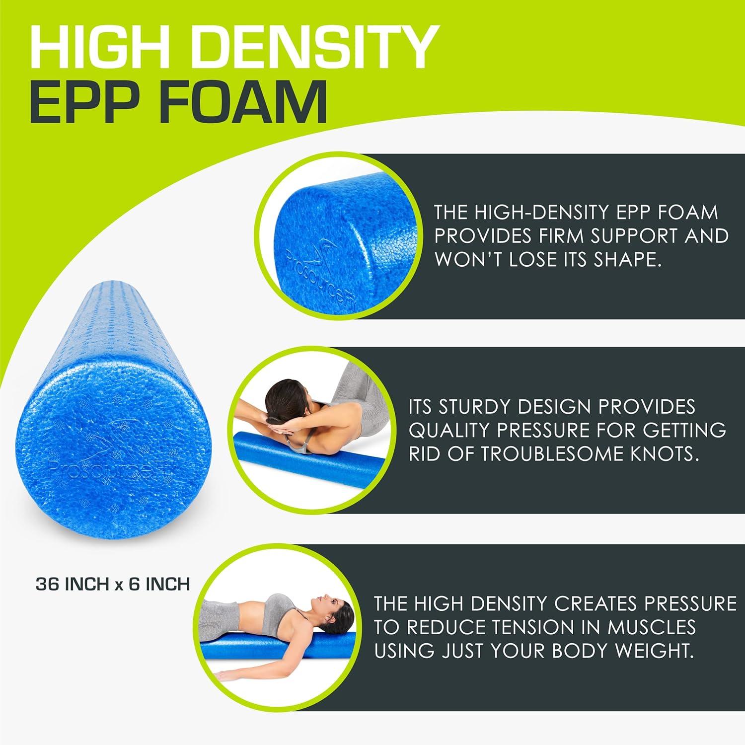 image:imageProsourceFit High Density Foam Rollers Long Firm Full Body Athletic Massage Tool for Back Stretching Yoga Pilates Post Workout Muscle RecuperationBlue