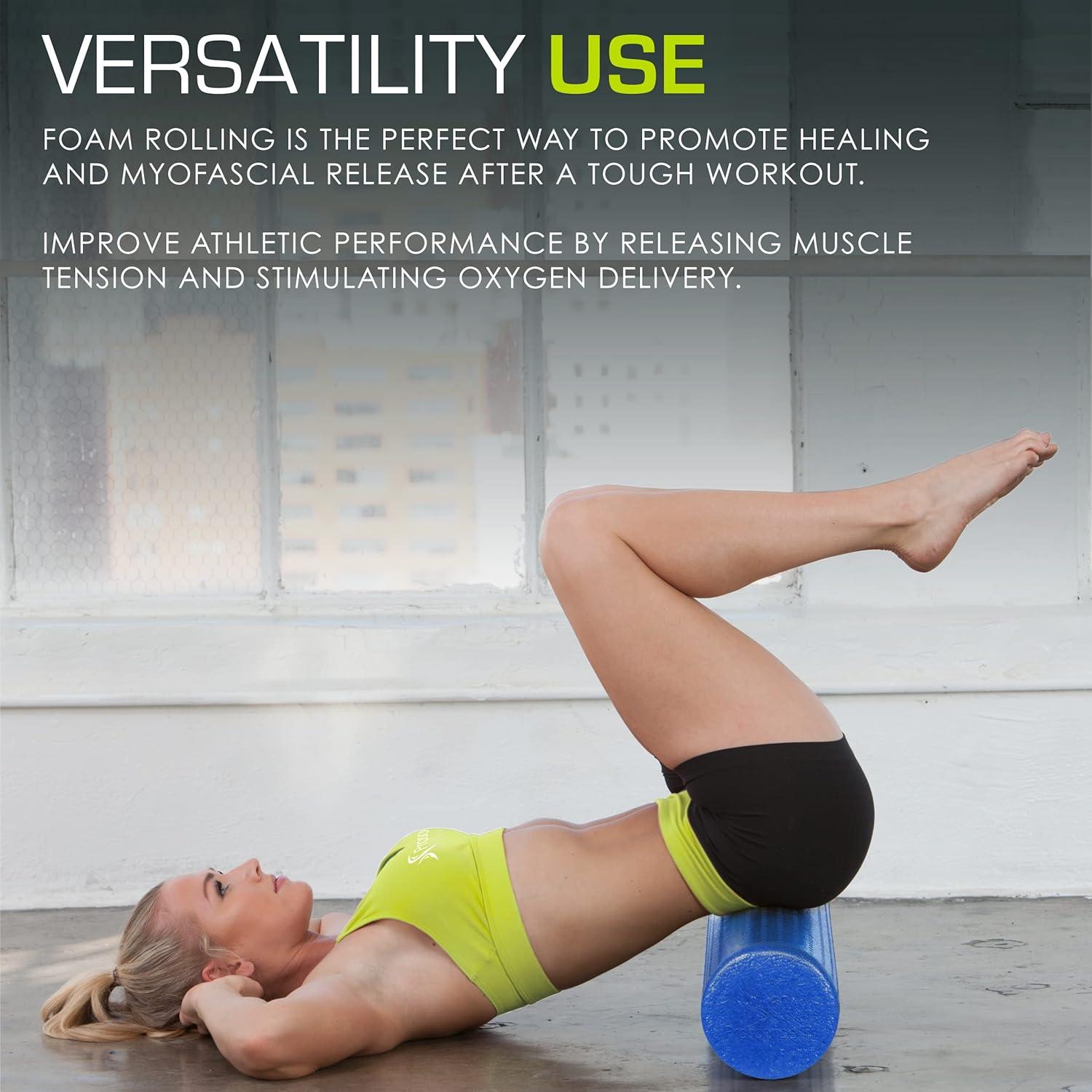 image:imageProsourceFit High Density Foam Rollers Long Firm Full Body Athletic Massage Tool for Back Stretching Yoga Pilates Post Workout Muscle RecuperationBlue