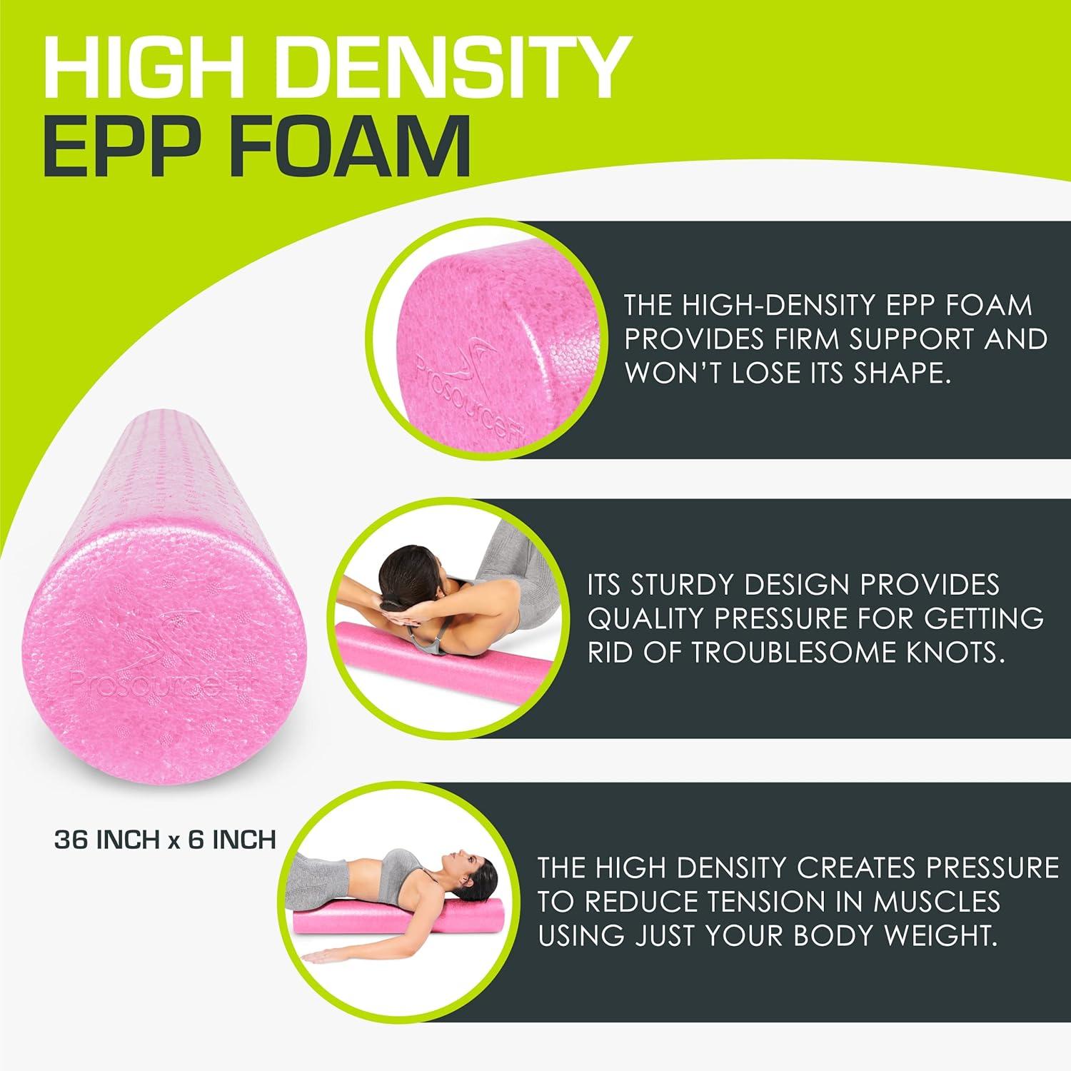 image:imageProsourceFit High Density Foam Rollers Long Firm Full Body Athletic Massage Tool for Back Stretching Yoga Pilates Post Workout Muscle RecuperationPink