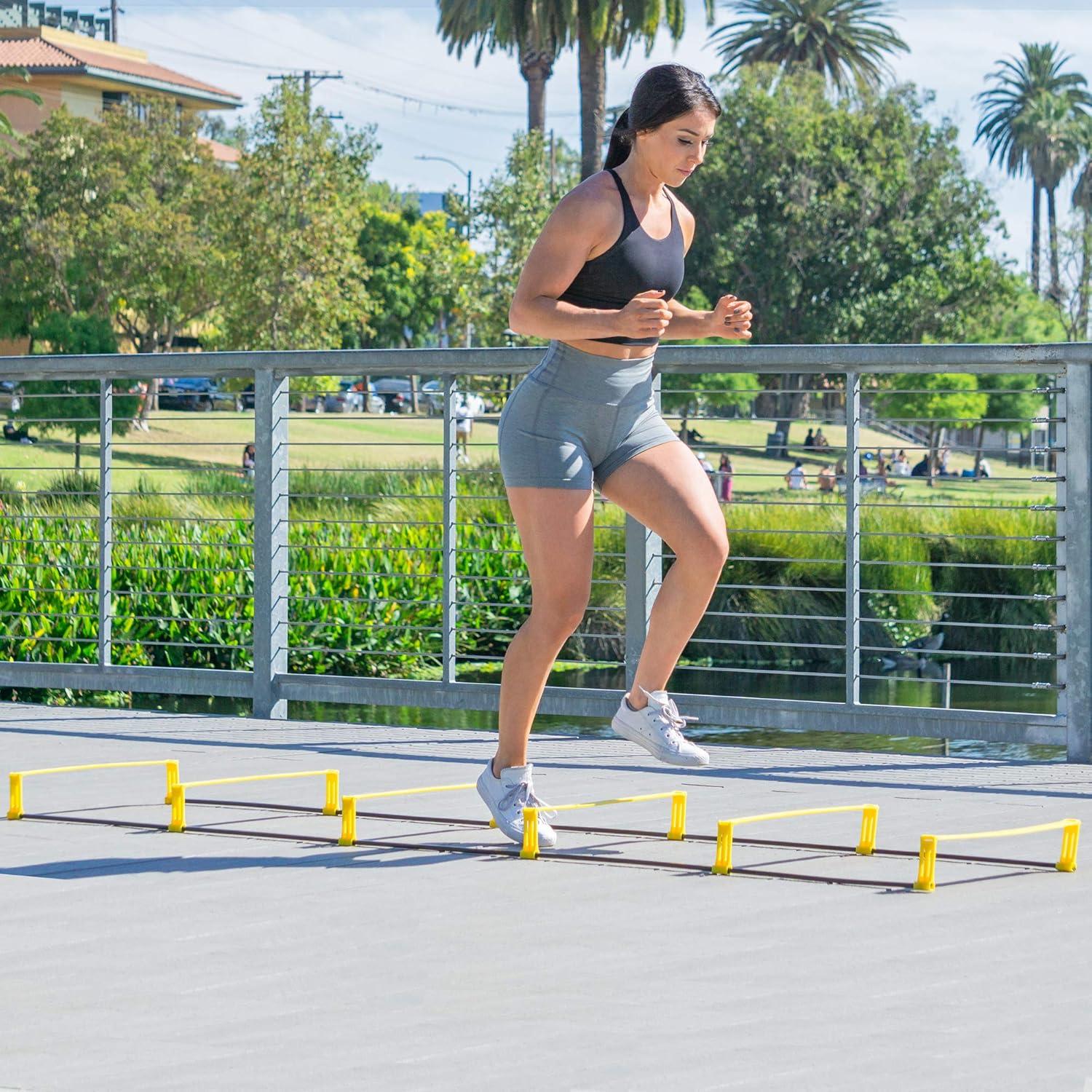 image:imageProsourceFit Raised Speed amp Agility Ladder with 6 Collapsible Hurdles for Footwork Football amp Soccer Elevated Training Workout Equipment
