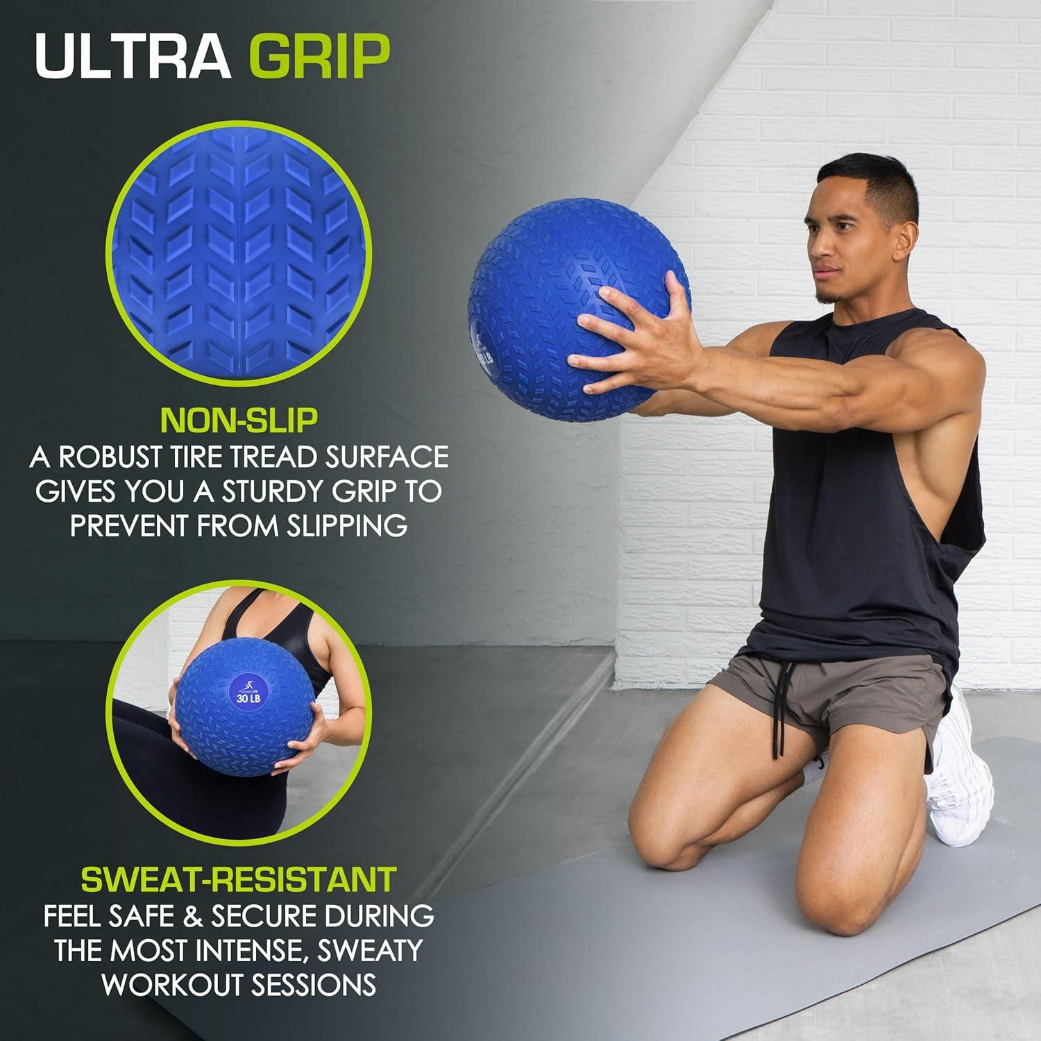 image:imageProsourceFit Slam Medicine Balls Tread Textured Grip Dead Weight Balls for Cross Training Strength and Conditioning Exercises Cardio and Core WorkoutsBlue