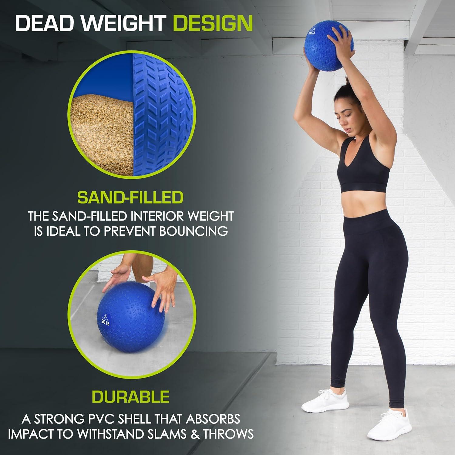 image:imageProsourceFit Slam Medicine Balls Tread Textured Grip Dead Weight Balls for Cross Training Strength and Conditioning Exercises Cardio and Core WorkoutsBlue