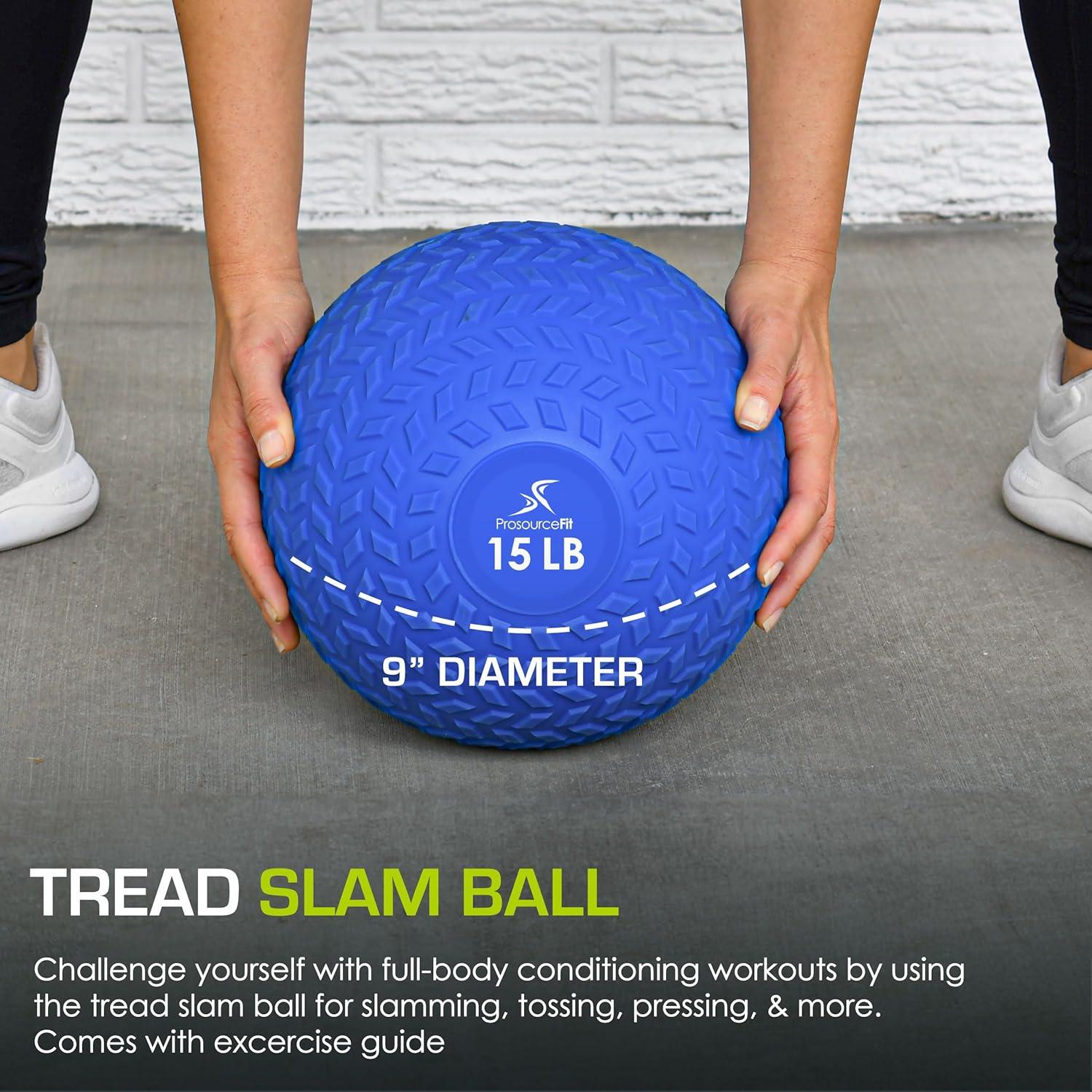image:imageProsourceFit Slam Medicine Balls Tread Textured Grip Dead Weight Balls for Cross Training Strength and Conditioning Exercises Cardio and Core WorkoutsBlue