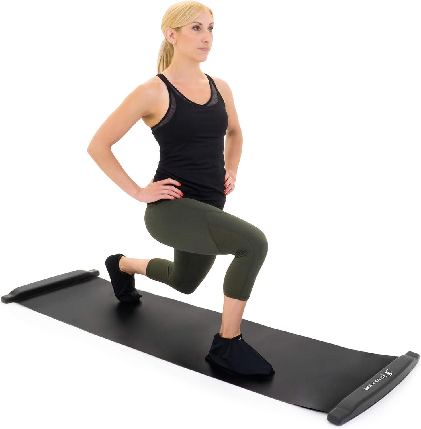 image:imageProsourceFit Slide Board Mat for Exercise 6 with End Stops Booties amp Carrying Bag for LowImpact Indoor Home Workouts and Sports TrainingStandard