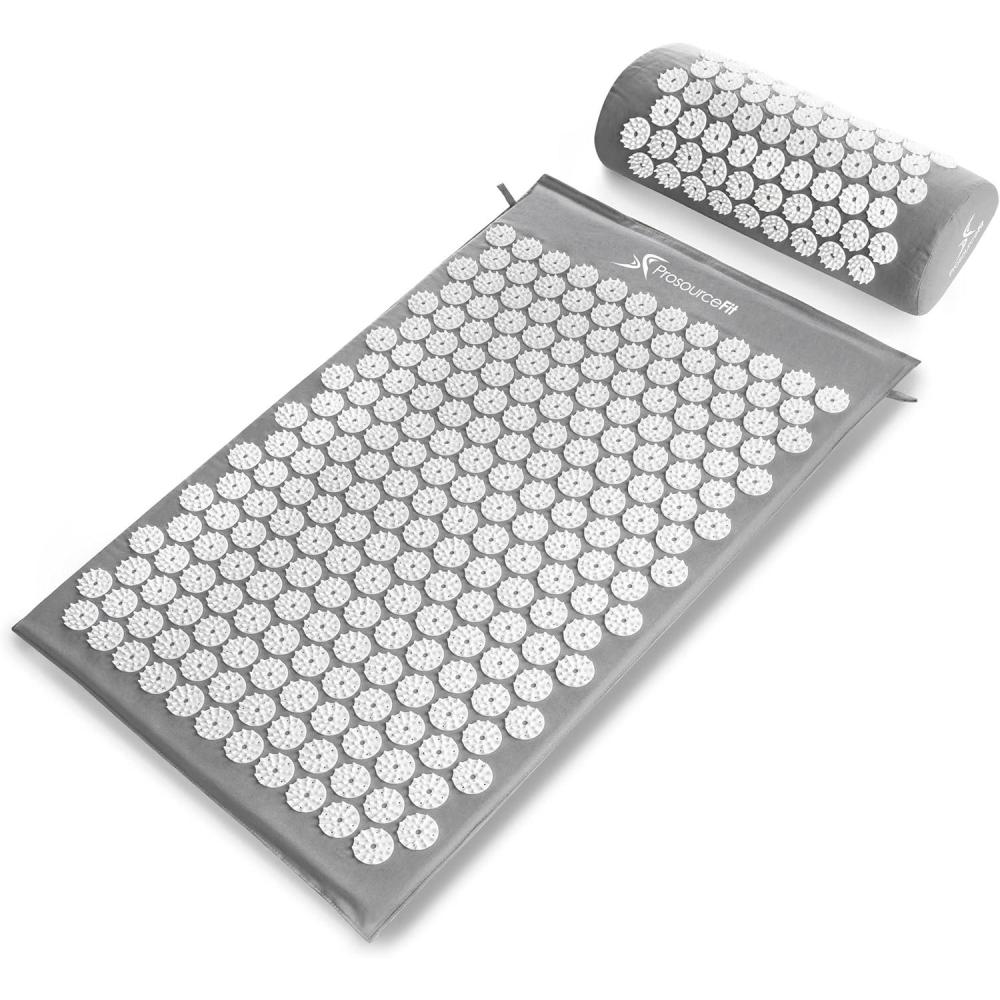 image:imageProsourceFit Acupressure Mat and Pillow Set for BackNeck Pain Relief and Muscle RelaxationGreyWhite