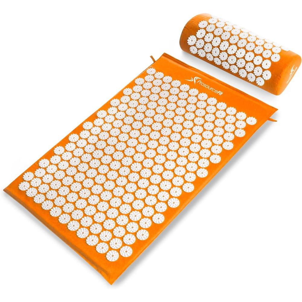 image:imageProsourceFit Acupressure Mat and Pillow Set for BackNeck Pain Relief and Muscle RelaxationOrangeWhite